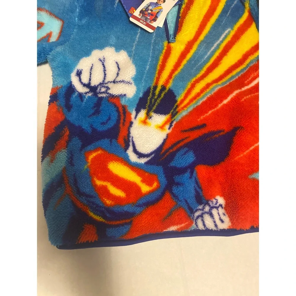 DC Comics Superman Boy's Sherpa Fleece Quarter Zip Pullover Blue M (8) NWT